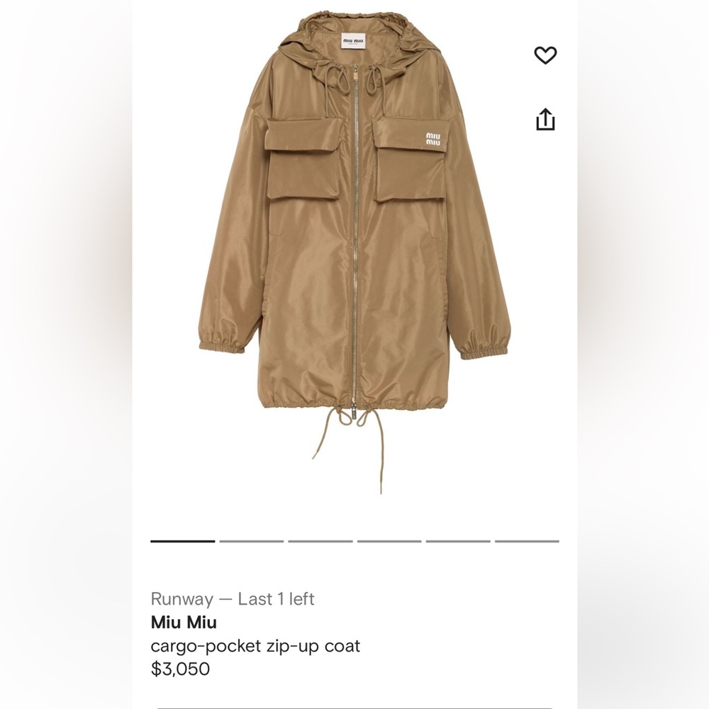 Miu Miu khaki color cargo pocket zip up coat technical fabric size 36 / XS